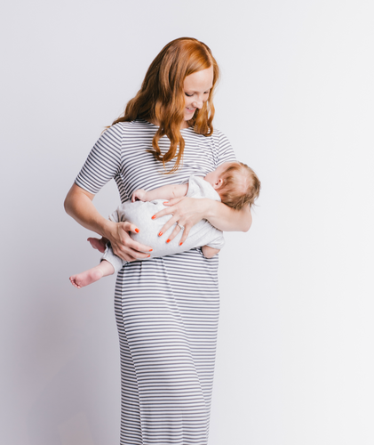 GREY/WHITE STRIPE NURSING DRESS FROM UNDERCOVER MAMA