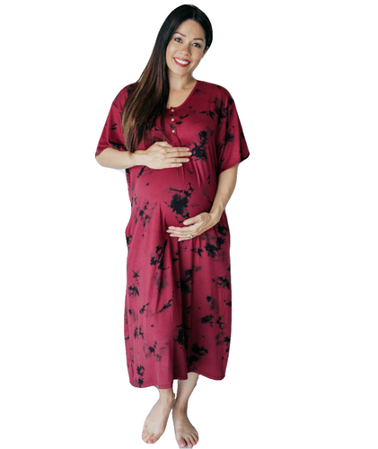Maroon Tie Dye 24/7 House Dress from Undercover Mama for Pregnancy, Breastfeeding and Everyday.