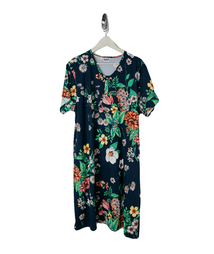 Navy Bright Floral (luxe) 24/7 House Dress from Undercover Mama for Pregnancy, Breastfeeding and Everyday.