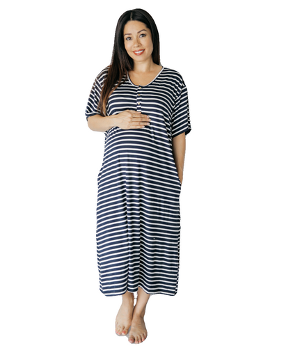 Navy White Stripe 24/7 House Dress from Undercover Mama for Pregnancy, Breastfeeding and Everyday.