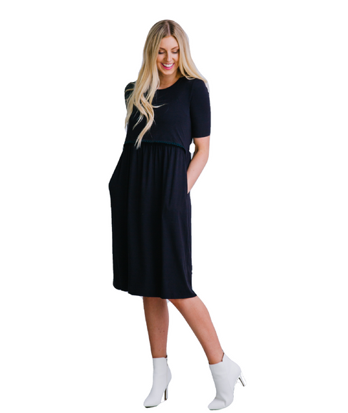 Black Fringe Nursing Dress from Undercover Mama-Perfect for Breastfeeding and Pregnancy