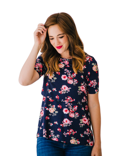 FloralNavy Nursing Shirt -Perfect for Pregnancy and Breastfeeding