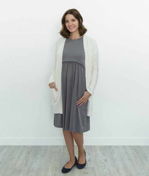 Grey Fringe Nursing Dress from Undercover Mama-Perfect for Breastfeeding and Pregnancy