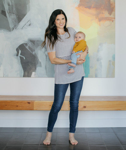 GREY/WHITE STRIPE Undercover Mama Nursing Shirt-Perfect for Pregnancy and Breastfeeding