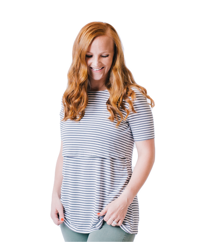 Grey/White Stripe Nursing Shirt from Undercover Mama-Perfect for Pregnancy and Breastfeeding