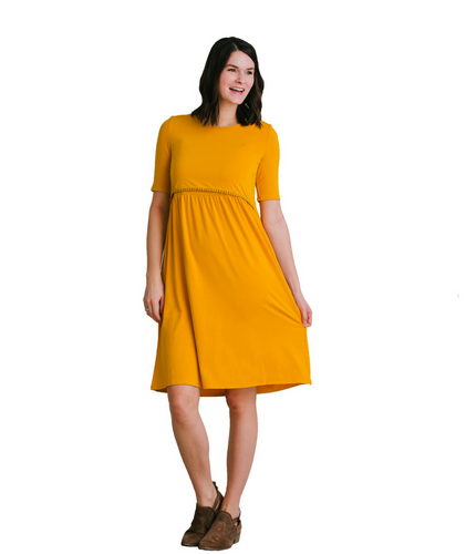 Undercover Mama Mustard Fringe Nursing Dress-Perfect for Pregnancy and Breastfeeding